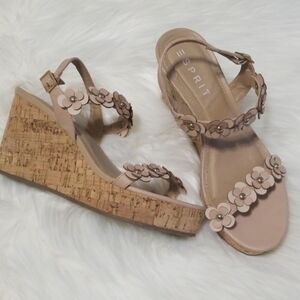 Esprit Beige Floral Cork Wedge Sandals